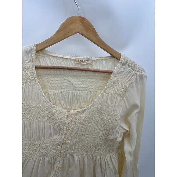 Anthro Black Swan Womens Cream Babydoll Top Size M Button Front Boho Smocked - Picture 5 of 8
